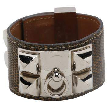 Hermes Brown Leather Lizard Collier de Chien Wide Bracelet 