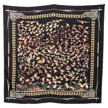 Pre Owned Hermes Black Libre Comme L'Air Silk Square Scarf 