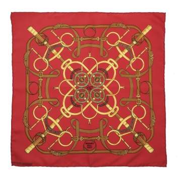 Pre Owned Hermes Red Eperon d'Or Silk Square Scarf