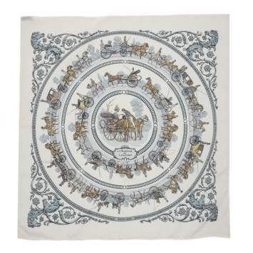 Pre Owned Hermes White La Promenade De Longchamps Silk Square Scarf