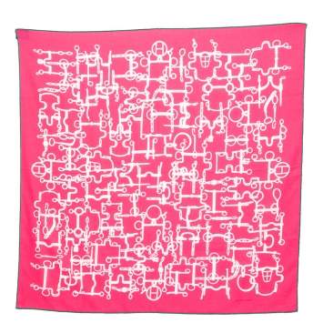 Pre Owned Hermes Pink Stirrup Printed Cotton Square Scarf