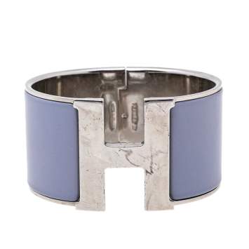 Pre Owned Hermès Clic Clac H Enamel Palladium Plated Extra Wide Bracelet PM
