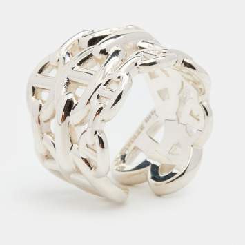 Pre Owned Hermès Sterling Silver Chaine d'ancre Enchainee Ring Size EU 53