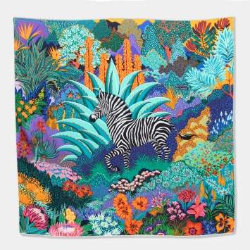 Pre Owned Hermes Multicolour Mountain Zebra Silk Square Scarf 