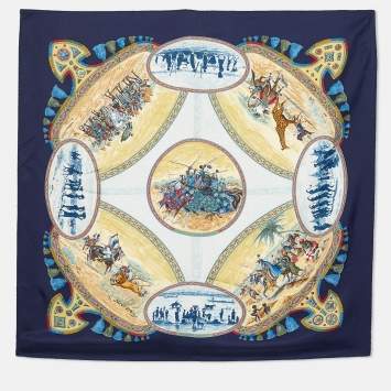 Pre Owned Hermès Blue Cavaliers Peuls Silk Scarf