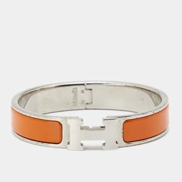 مملوكة مسبقًا Hermes Clic H Orange Enamel Palladium Plated Bracelet