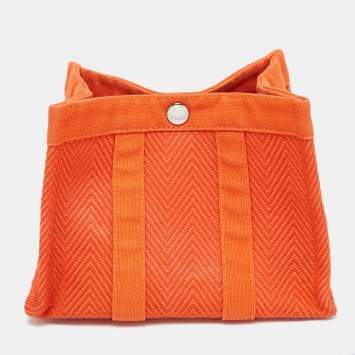 Pre Owned Hermès Orange Toile Chevron Garden Party Pouch