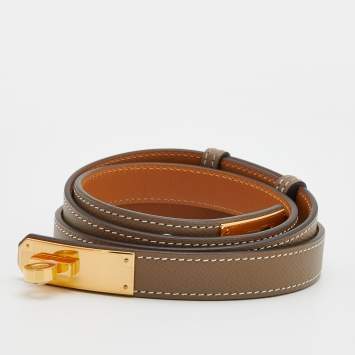 Pre Owned Hermes Etoupe Epsom Leather Gold Finish Hardware Kelly 18 Belt
