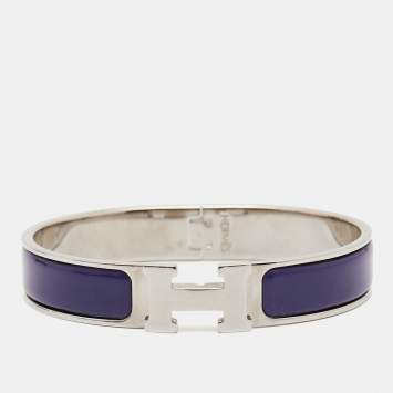 مملوكة مسبقًا Hermes Clic H Purple Enamel Palladium Plated Bracelet 