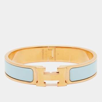 Pre Owned Hermes Clic H Enamel Gold Plated Narrow Bracelet