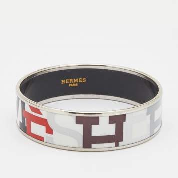 Pre Owned Hermès Palladium Plated Capitales Enamel Wide Bracelet