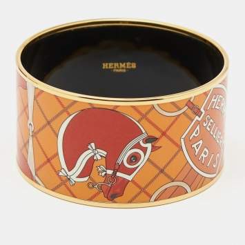 Pre Owned Hermès Orange Enamel Tatersale Extra Wide Bangle Bracelet