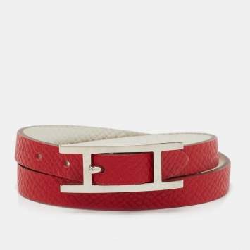 Pre Owned Hermès Bicolor Epsom Leather Palladium Plated Behapi Double Tour Bracelet XS