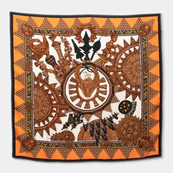 Pre Owned Hermes Orange  L'or Des Chefs Silk Scarf