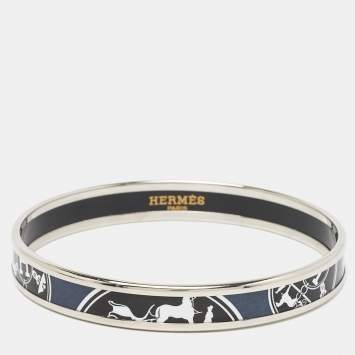 Pre Owned  Hermès 'Confettis D'Ex Libris' Enamel Palladium Plated Bangle Bracelet
