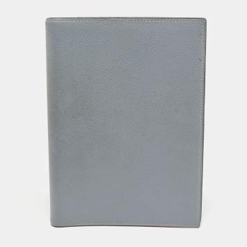 Pre Owned Hermes Bleu Lin Epsom Leather Globe Trotter Agenda Cover