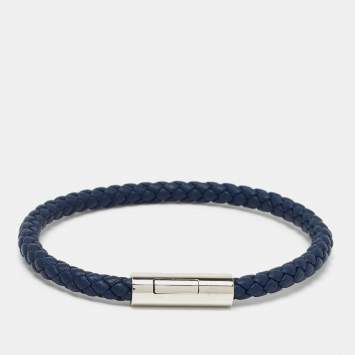 Pre Owned Hermès Goliath Blue Leather Palladium Plated Bracelet
