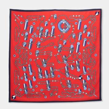 Pre Owned Hermes Vintage Red Cordages Silk Square Scarf