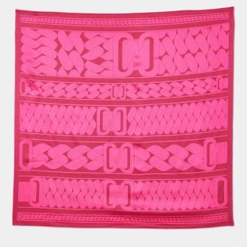 Pre Owned Hermes Pink Printed Silk Square Scarf