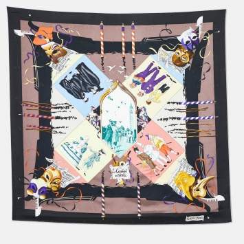Pre Owned Hermes Multicolor Le Carnaval de Denise Printed Silk Square Scarf