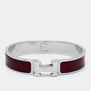 Pre Owned Hermes Clic H Brown Enamel Palladium Plated Bracelet