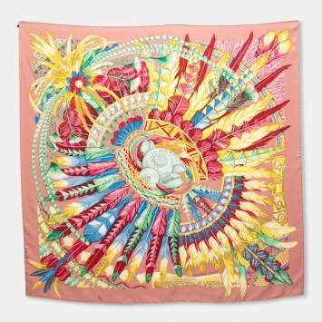 Pre Owned Hermès Salmon Pink Danse Pacifique Silk Scarf