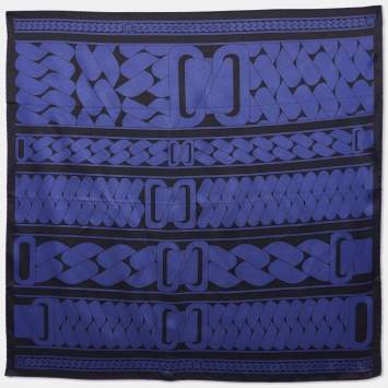 Pre Owned Hermes Navy Blue & Black Clic C'est Noue Printed Silk Square Scarf