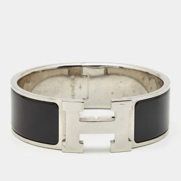 Pre Owned Hermès Black Enamel Palladium Plated Clic Clac H Bracelet