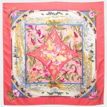 Pre Owned Hermes Pink Tropiques Silk Square Scarf