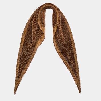 Pre Owned Hermes Brown Printed Silk Plisse Scarf