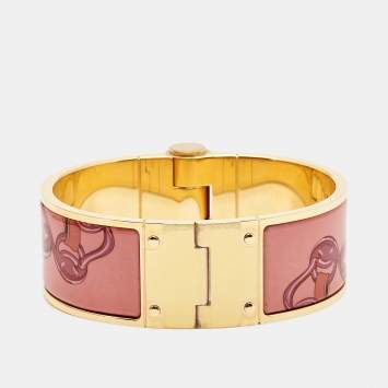 Pre Owned Hermès Rose Couture Brides de Gala Enamel Charniere Wide Bracelet