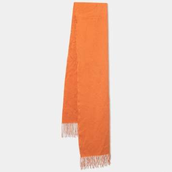 Pre Owned Hermes Vintage Orange Cashmere Wool Fringe Stole