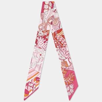 Pre Owned Hermes Rose Pink De l'Ombrelle Aux Duels Silk Twilly Scarf 