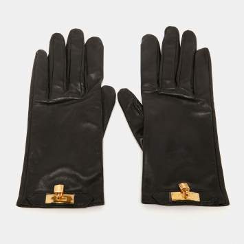Pre Owned Hermes Black Lambskin Leather Soya Gloves 9