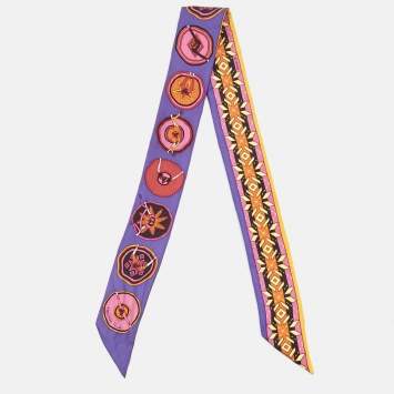 مملوكة مسبقًا Hermes Purple Belles Du Mexique Silk Twilly
