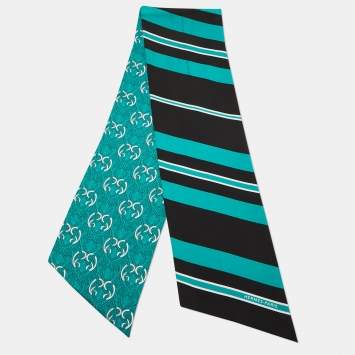 Pre Owned Hermès Green Cachemire Et Rayure Silk Maxi Twilly Cut