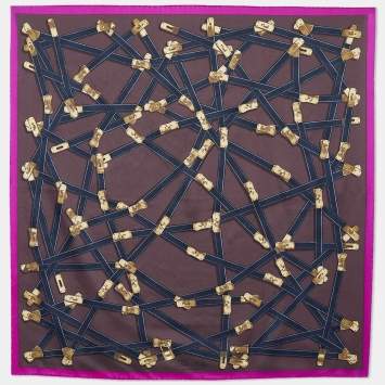 Pre Owned Hermes Brown Tres Kelly Printed Silk Square Scarf