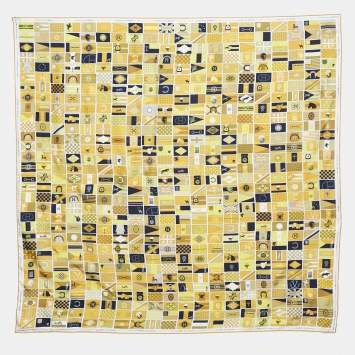 Pre Owned Hermes Yellow En Voyage Printed Silk Square Scarf