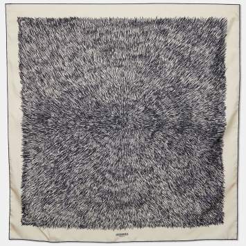 Pre Owned Hermes Cream Scribble Printed Silk Square Scarf