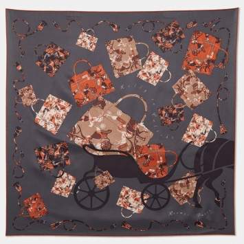 Pre Owned Hermes Brown Kelly En Caleche Printed Silk Square Scarf