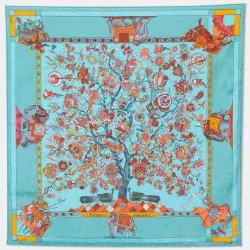 Pre Owned Hermes Green Fantaisies Indiennes Printed Silk Square Handkerchief
