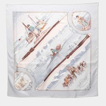 Pre Owned Hermès Grey & Pink Gronland Silk Scarf