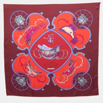 Pre Owned Hermes Red & Maroon Springs Silk Square Scarf