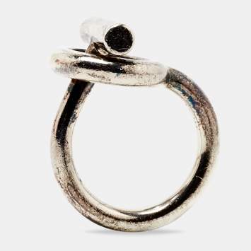 Pre Owned Hermes Echappee Sterling Silver Medium Model Ring Size 51