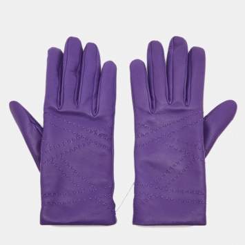 Pre Owned Hermès Purple Leather Stitch Detail Gloves Size 7
