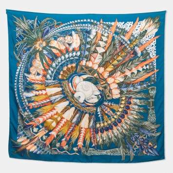 Pre Owned Hermes Bleu Canard Danse Pacifique Silk Scarf
