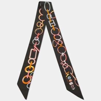 مملوكة مسبقًا Hermes Black Do Re Boucles Silk Twilly Scarf