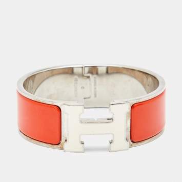 Pre Owned Hermes Clic Clac H Bicolor Enamel Palladium Plated Wide Bracelet