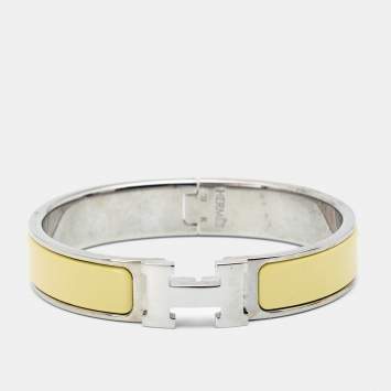 مملوكة مسبقًا Hermes Clic H Yellow Enamel Palladium Plated Narrow Bracelet 