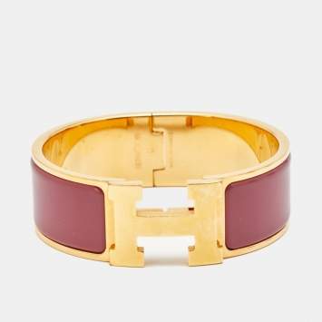 Pre Owned Hermes Clic Clac H Enamel Gold Plated Bracelet